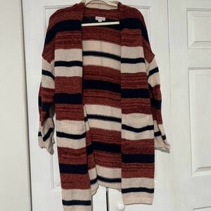 Striped Open-Front Cardigan Sweater - Multicolor